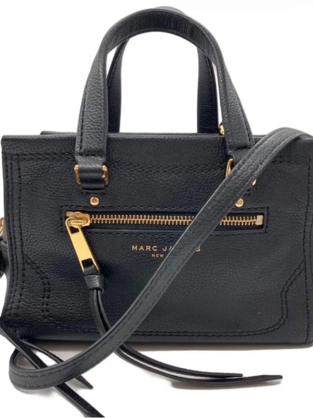 Marc Jacobs Black Pebbled Leather Mini Satchel with Gold Hardware